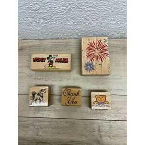 Set Of 5 Wood Mounted Rubber Stamps Mixed Themes